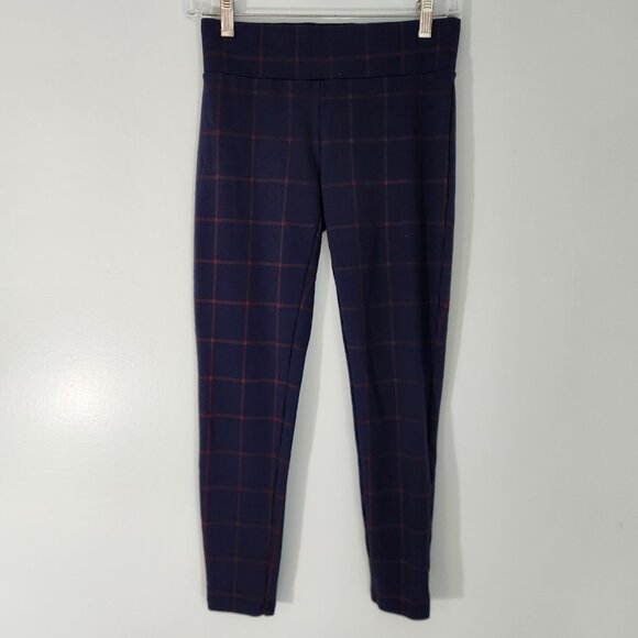 LOFT Outlet Soft Knit Leggings‎ Navy Blue Red Check XS Pull On Stretch Cropped - Picture 4 of 11